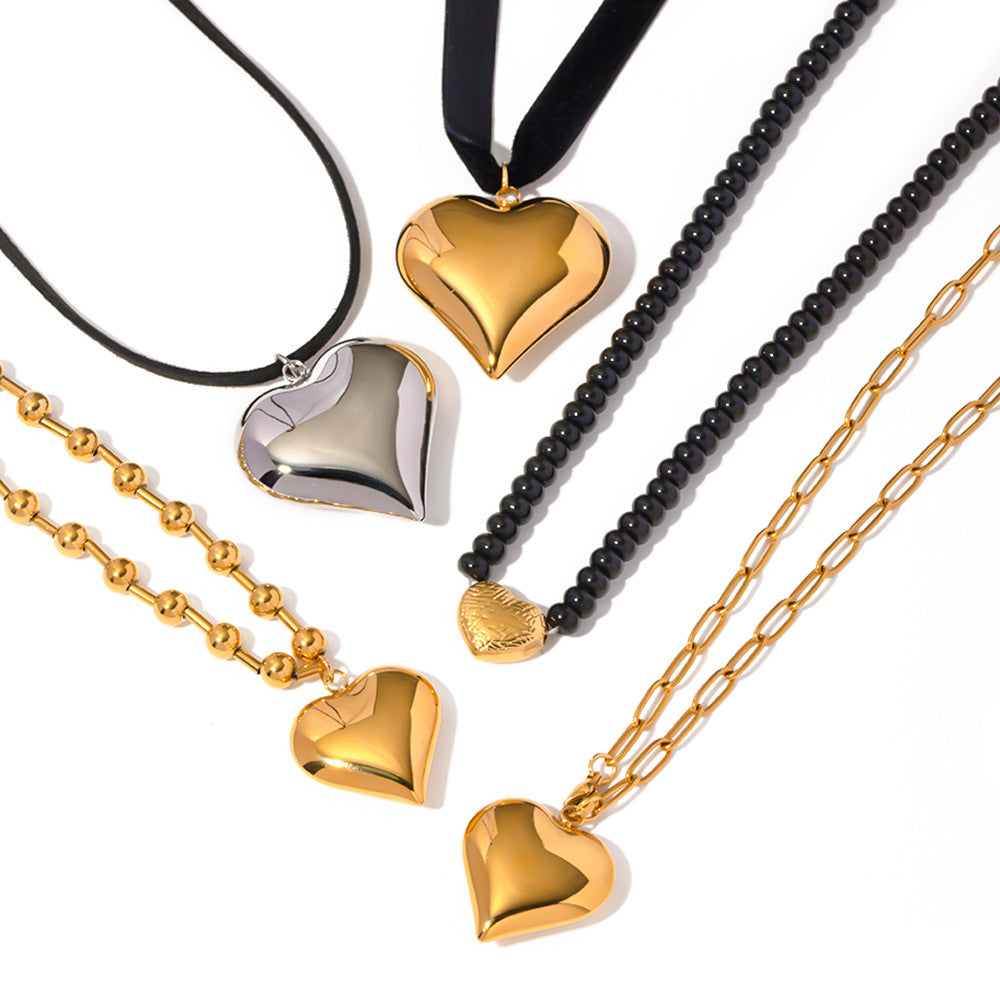 Gold Plated Stainless Steel Smooth Love Heart Necklace Series Hypo-Allergenic Tarnish Water Resistant Chunky Women Jewelry