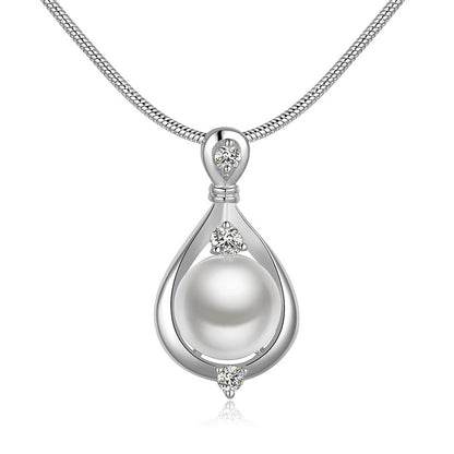 Fashion Lady Water Drop Silver Pearl Jewelry Set