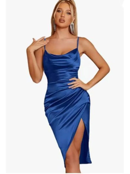 Summer New Women Sexy Spaghetti Strap Fashion Elegant Open-Back Collar Solid Color Slim Sleeveless Vestidos Nightclub Long Dress
